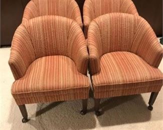 Lot 002
Set of 4 Orange Upholstered Rolling Low Back Dining Chairs