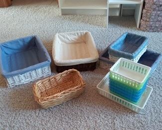 Collection of Wicker and Plastic Storage Baskets