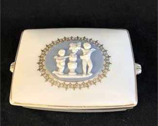 Lot 140
Vintage Jasperware Porcelain Trinket Box with Cherubs