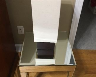 Mirror end table with modern lamp