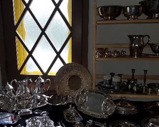 Large selection of silver plate, sterling and pewter