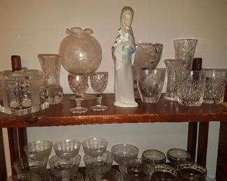 Much glassware. Tiffany and Co. and Lladro