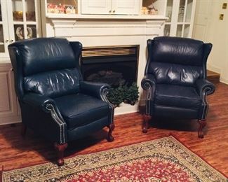 Matching blue leather recliners 