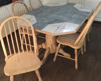 Tile top dining table with 6 chairs