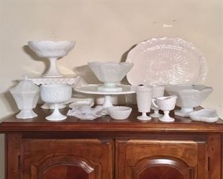 White and milk glass pieces 