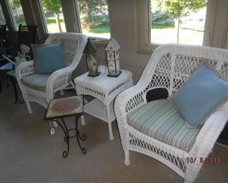 White Wicker (resin) Side Chairs and Table
