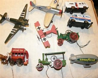 Vintage planes,trains & cars by LESNEY, MATCH BOX etc.