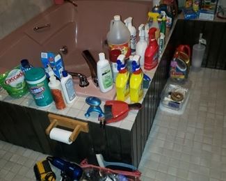 Toiletries and cleaning items.