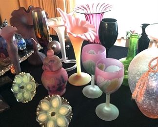 Sandwich glass, art glass vases, amethyst glass