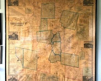 large Cheshire County map in plexiglass frame $$$
