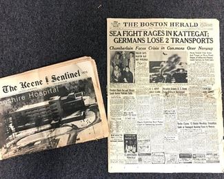 1973 Keene Sentinel and 1940 Boston Herald newspapers