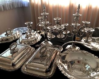 piles of silver-plated serving pieces for your Downton Abbey table setting