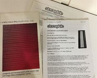 Apogee DIVA Ribbon Speakers Original paperwork
