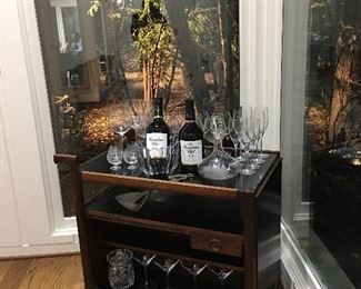 Mid Century Modern Bar Cart Waterford Crystal Ice Buckets and such