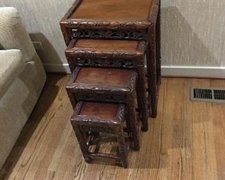 Chinese carved hardwood NESTING TABLES
