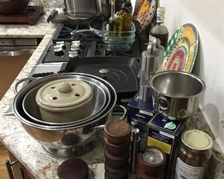 Assorted kitchen, Dansk, spices, pots, pans, mixing bowls, blenders, flatware, glasses, complete sets!