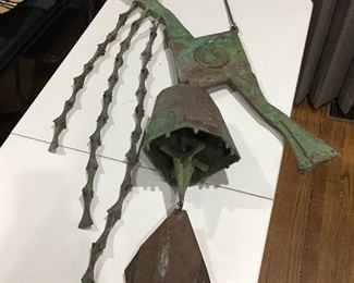 Soleri Bells by Paolo Soleri with Brutalist Bronze Wind Bell Chime by Arcosanti HUGE