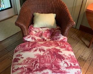vintage wicker chair and ottoman.