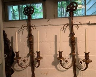 Pair of gold gilt wall sconces.