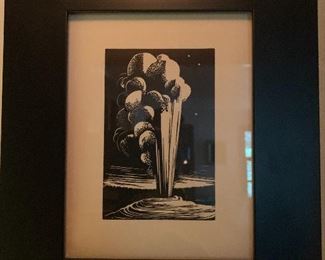 Charles Malcom Campbell " Old Faithful" Linoleum cut.