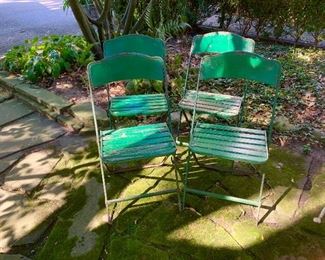 Vintage metal lawn chairs.