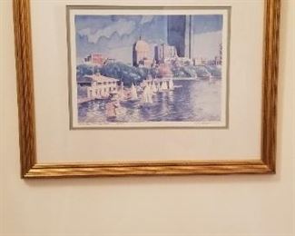 Signed painting of Boston skyline