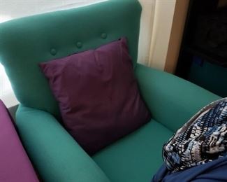 Modern Teal Chair w Purple Throw Pillow