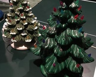 VINTAGE CERAMIC CHRISTMAS TREES ONE WITH MUSICAL BASE