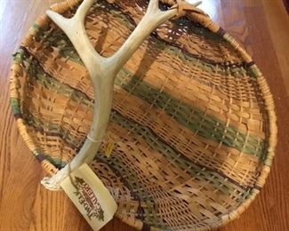 NATURAL REED AND DEER ANTLER BASKET