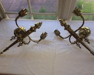 nice pair of brass wall sconces