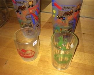 vintage Austin glasses, shiner glass and Texas Centennial glass from 1936