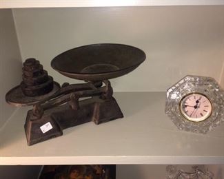 Antique scale and waterford clock
