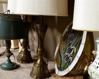 Brass and porcelain lamps... stained glass