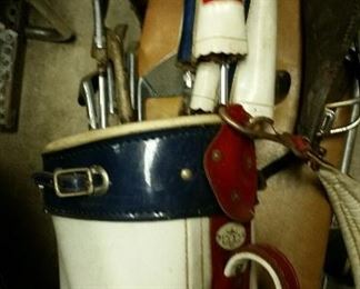 Vintage golf clubs and bag