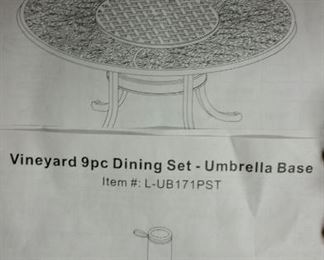 Durable all welded cast aluminum Vineyard 60" outdoor dining table and umbrella base ...still in original packing