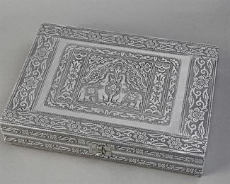 Sterling Clad Hand engraved Jewelry Box and content 