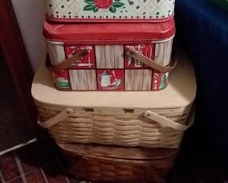 Vintage tin and woven baskets