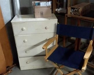Small 4-drawer wood dresser; directors chair