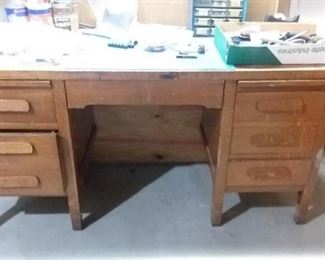 Vintage wood desk and supplies