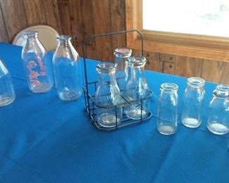 Nice Collection of Milk Bottles & Carrying Rack
