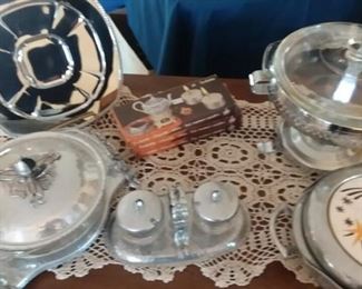 Retro / Mid-Century Modern Hammered Aluminum Chafing Dish; Condiment Serving Set and more!