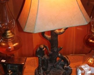 signed bronze lamp