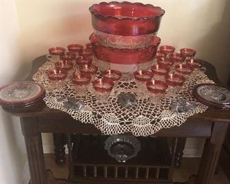 Indiana Glass Company, Punch Bowls and Cups... Antique Side Table