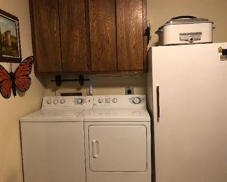 GE Washer & Dryer, Upright Freezer, and Westinghouse Roaster