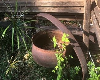 Large Cast Iron Cauldron and Hanging Ring