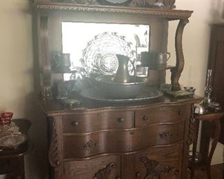 Beautiful, Antique Buffet, with several Pewter pieces