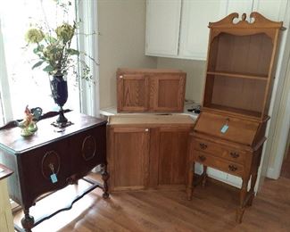secretary, hutch, oak cabinets