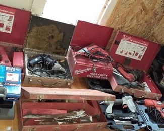 Milwaukee finish nailers, drills, sawzall, Echo chainsaw