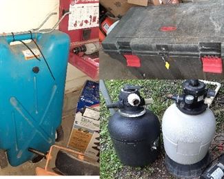 water tank, pool filters, job box