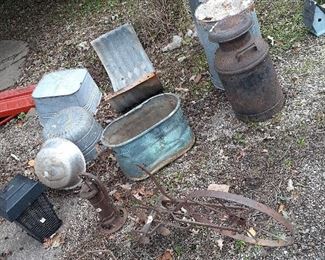 garden art, copper tub, milk container